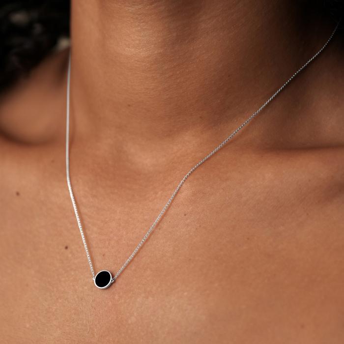 Ginette Ny Mini Ever Onyx White Gold Disc Necklace