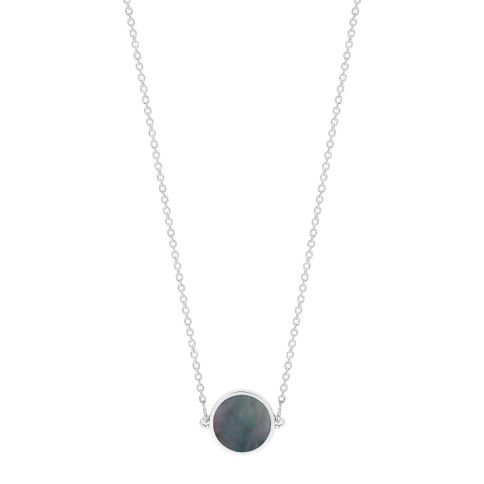 ginette ny mini ever black MOP white gold disc necklace