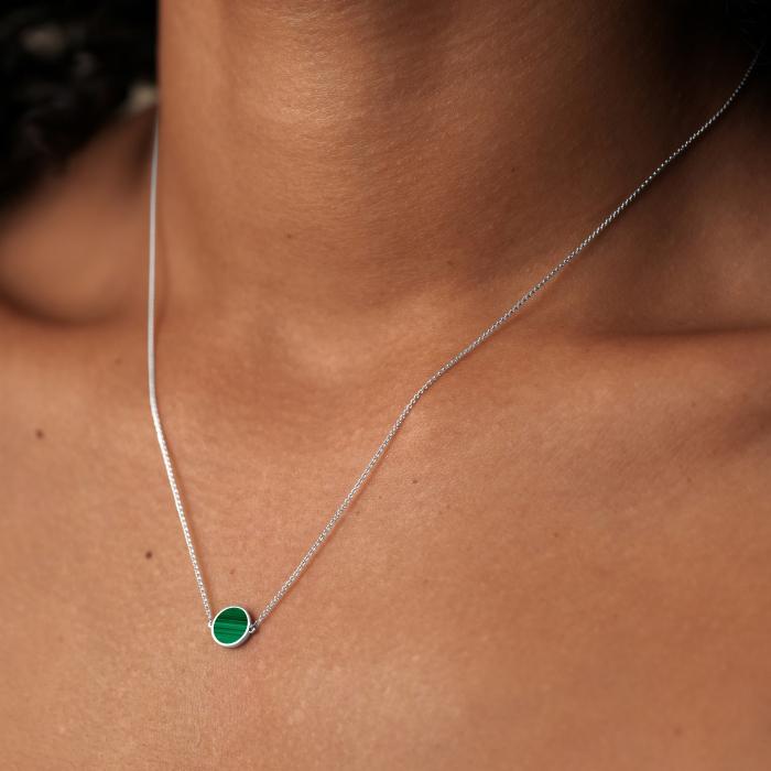 Ginette Ny Mini Ever Malachite White Gold Disc Necklace