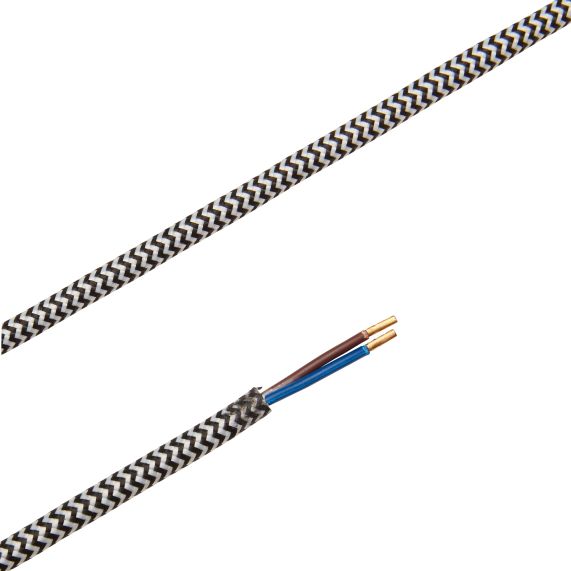 Girard Sudron Cable Rond Noir/blanc Chevron Textile 2x0 75mm² Double Iso 2m