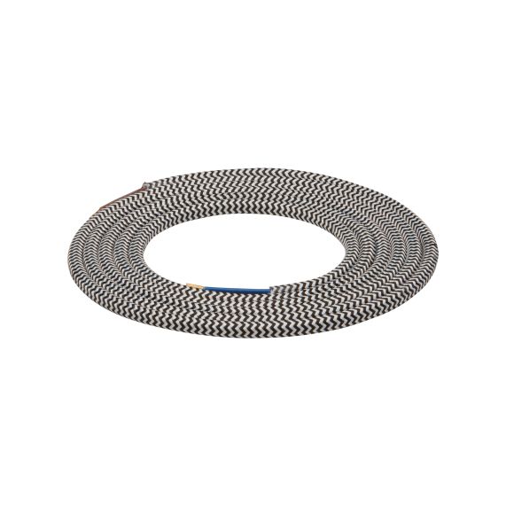 girard sudron Cable rond noir/blanc chevron textile 2x0 75mm² double iso 2m
