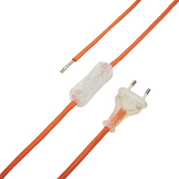 Girard Sudron Cordon Textile Orange Av Fiche Et Inter Transparent 2x0 75mm² 2m