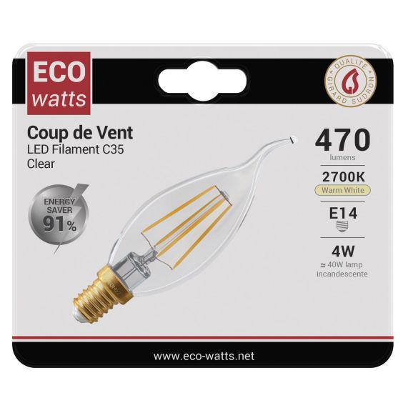 Girard Sudron Flamme CDV E14 Claire Ecowatts 4W 470lm 2700K Blister