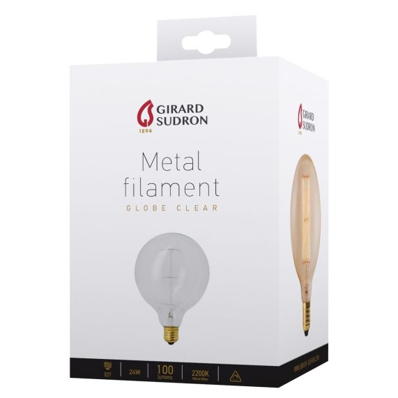 Girard Sudron Globe G125 E27 Claire Filament Metallique 24W 50lm 2000K Dim