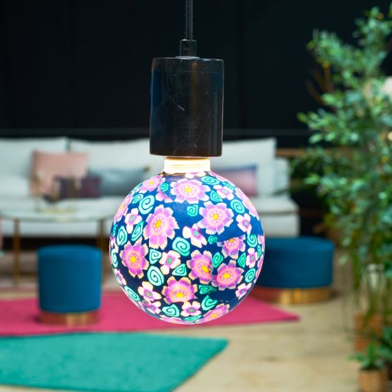 Girard Sudron Globe G125 E27 Rose/ Violet Psychedelique Imprimé Floral 4W 470lm 2700K Dim