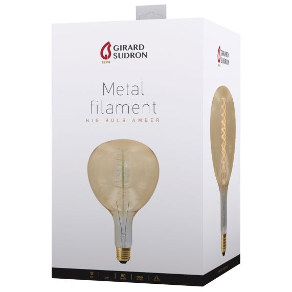 Girard Sudron Poire E27 Ambre Filament Metallique 24W 180lm 2000k Dim