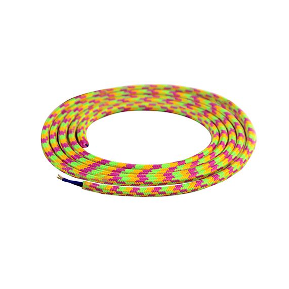 girard sudron SCable rond vert/rose/jaune textile 2x0 75mm² double iso 2m