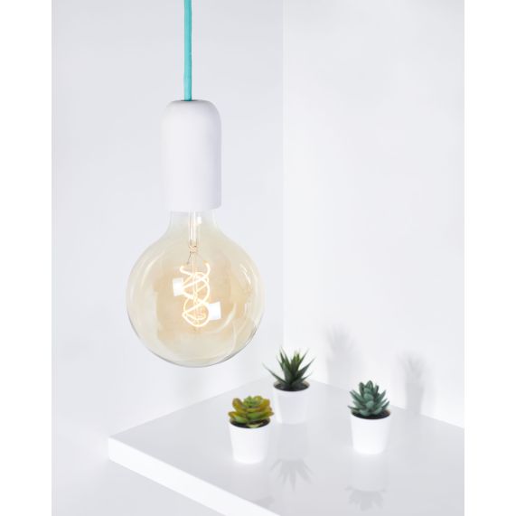 Girard Sudron SUSPENSION E27 BÉTON BLANC + CÂBLE 2 MÈTRES TEXTILE JADE + PAVILLON