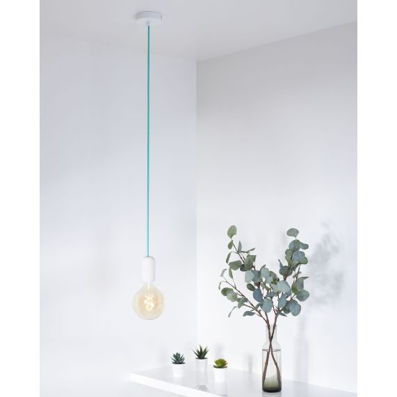 Girard Sudron SUSPENSION E27 BÉTON BLANC + CÂBLE 2 MÈTRES TEXTILE JADE + PAVILLON
