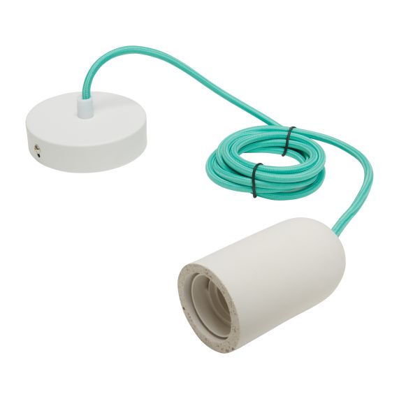girard sudron SUSPENSION E27 BÉTON BLANC + CÂBLE 2 MÈTRES TEXTILE JADE + PAVILLON