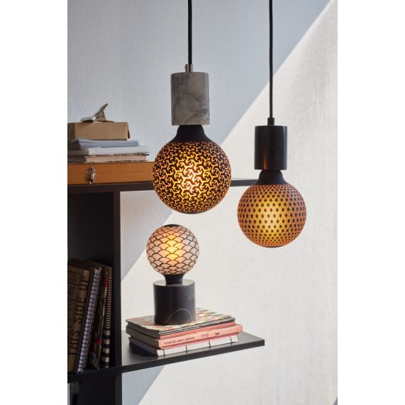 Girard Sudron Suspension E27 Blanc Douille Marbre Et Cable Textile Noir Paros IP20 1 6m