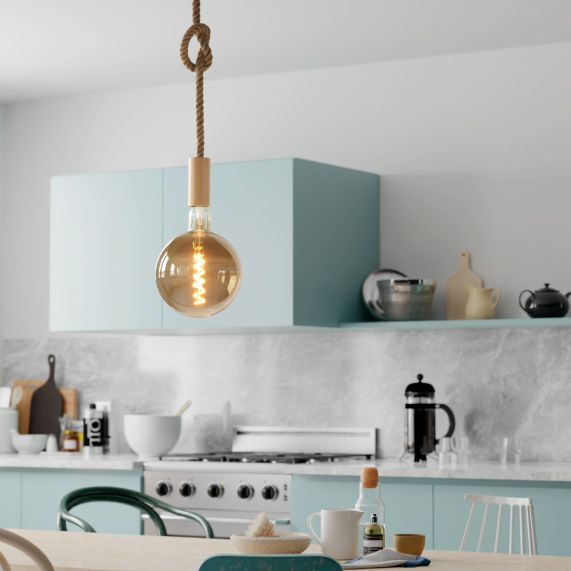 Girard Sudron Suspension E27 Bois IP20 Cable Corde En Chanvre 1 2m