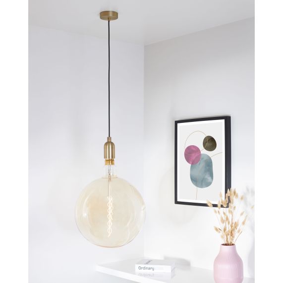 Girard Sudron Suspension E40 Bronze Pavillon Metal Bronze IP20 Cable Textile Noir 2m