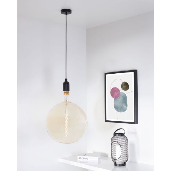 Girard Sudron Suspension E40 Noir IP20 Cable Textile Noir 2m