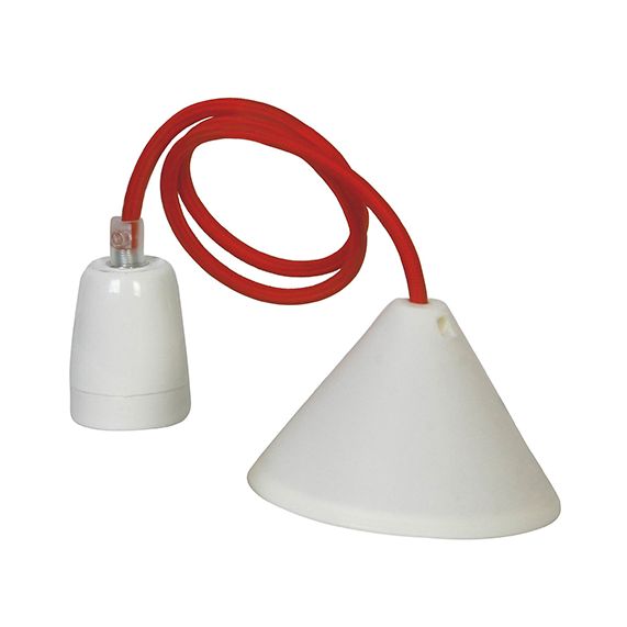 girard sudron Suspension porcelaine E27 blanc av pav plastique + cable textile rouge 600mm