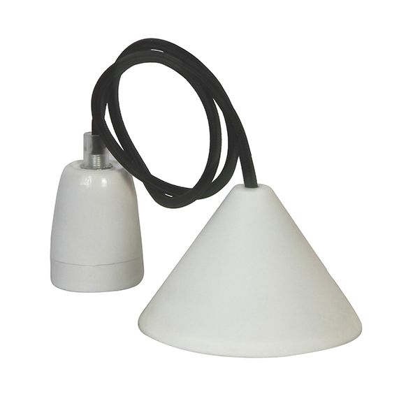 girard sudron Suspension porcelaine E27 blanc av pav plastique + cable textile noir 600mm