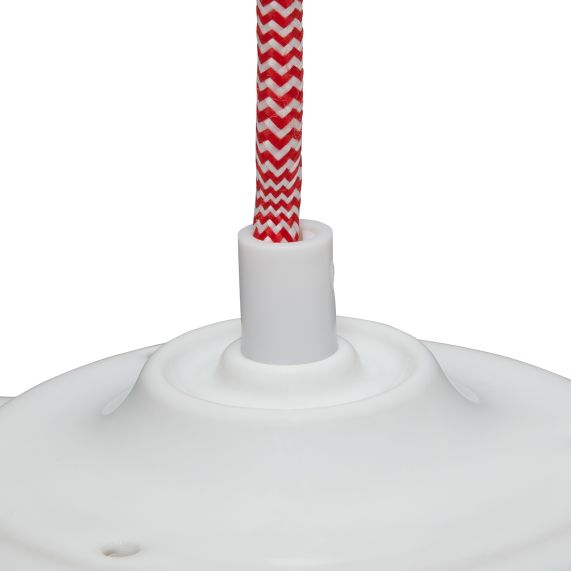 Girard Sudron Suspension Porcelaine E27 Blanc Cable Textile Rouge Et Blanc 2m