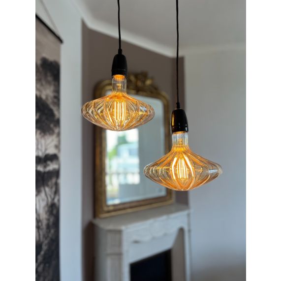 Girard Sudron Suspension Porcelaine E27 Noir IP20 Cable Textile 1m