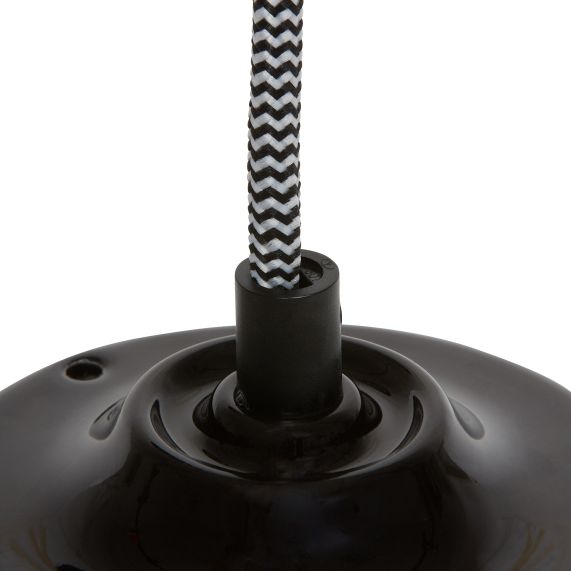 Girard Sudron Suspension Porcelaine E27 Noir IP20 Cable Textile Noir Et Blanc 2m