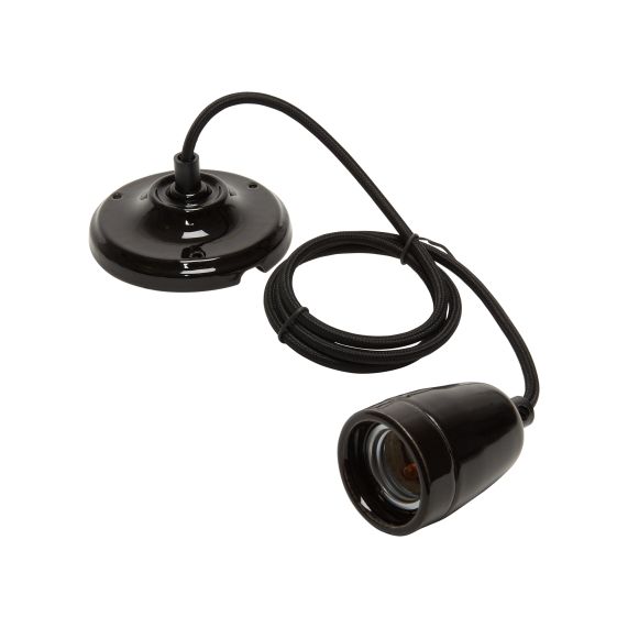 girard sudron Suspension porcelaine E27 noir IP20 cable textile 1m