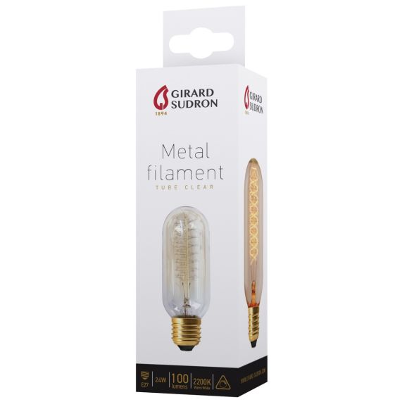 Girard Sudron Tube E27 Claire Filament Metallique 24W 50lm 2000K Dim 45X135