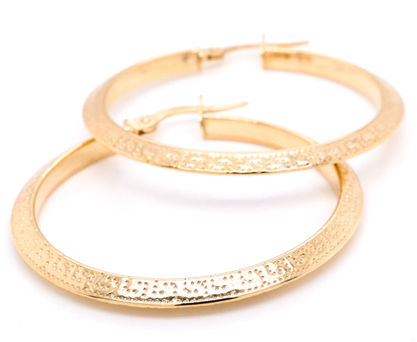 graziella 10 Karat Yellow Gold Greek Key Large Hoop Earrings