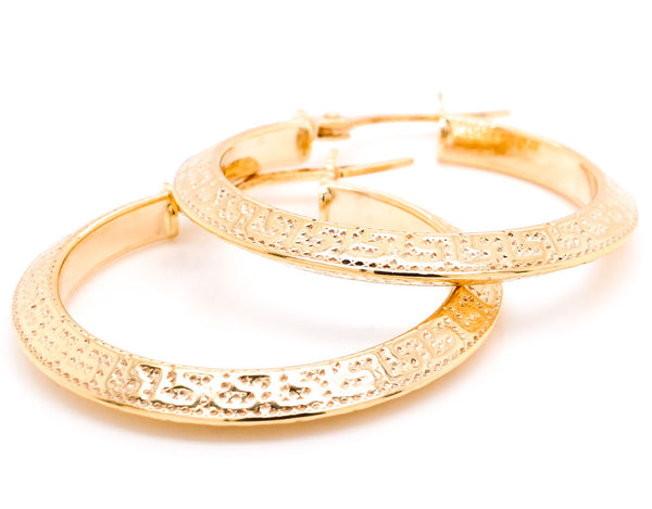 graziella 10 Karat Yellow Gold Greek Key Medium Hoop Earrings