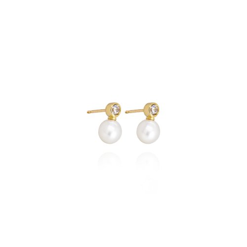 graziella 10K Yellow Gold 5.3mm Pearl CZ Bezel Stud Earrings