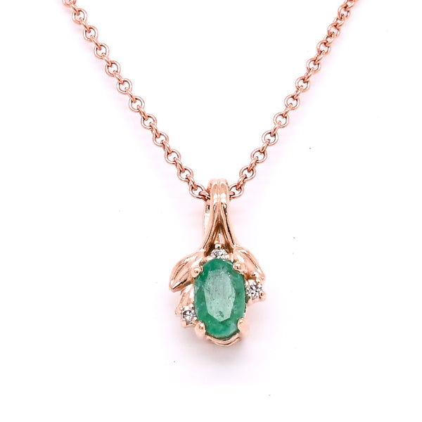 graziella 10KT Rose Gold 18" 0.31CT Oval Shape Emerald and Diamond Necklace