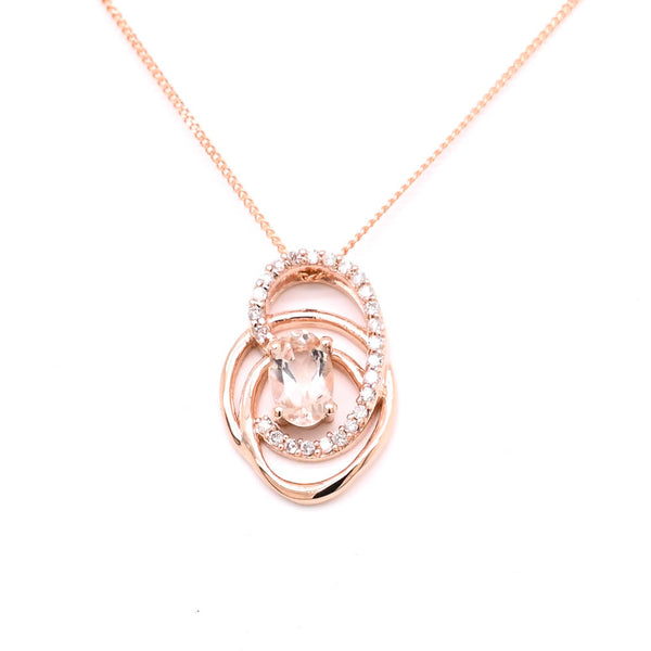 graziella 10KT Rose Gold 18" 0.50CT Oval Shape Morganite & Diamond Necklace