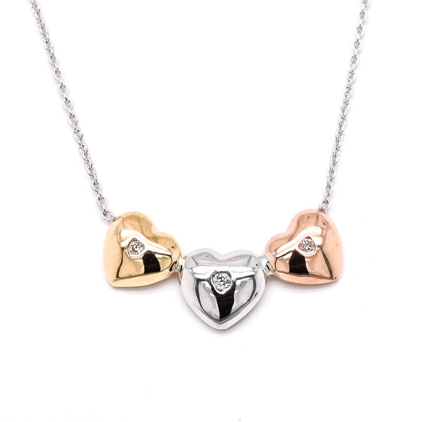 graziella 10KT Tri Colour Gold 18" 0.03CTW Diamond Heart Necklace