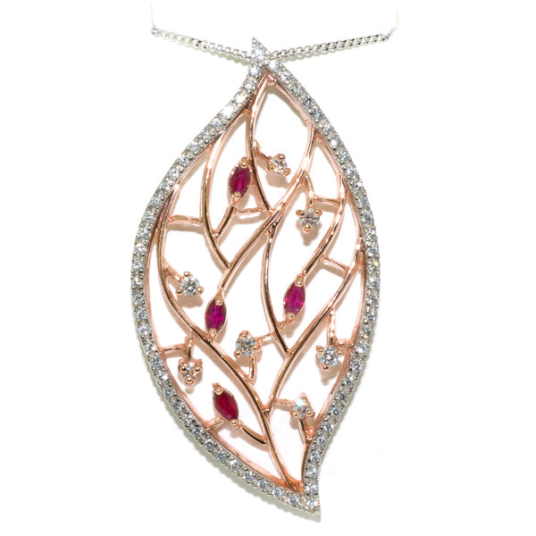 graziella 10KT White and Rose Gold 18" Ruby and Diamond Necklace