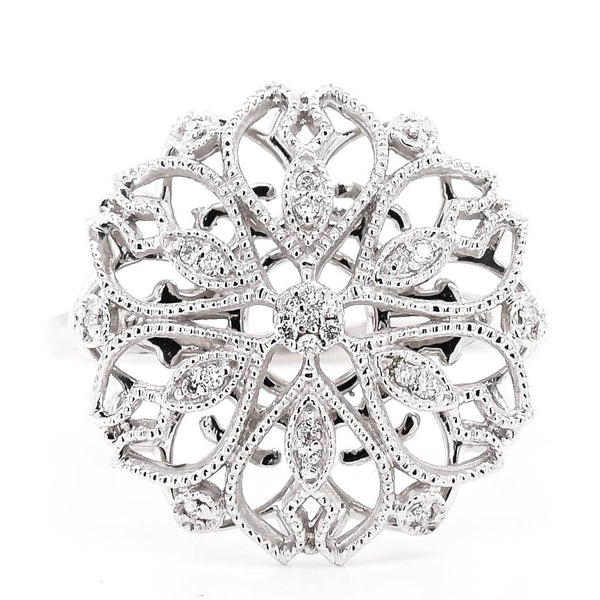 graziella 10KT White Gold 0.06CTW Diamond Flower Celebration Ring