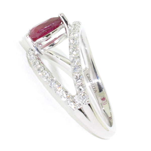 Graziella 10KT White Gold 0.90CT Enhanced "Glass Filled" Ruby And Diamond Ring