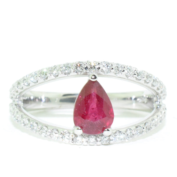 Graziella 10KT White Gold 0.90CT Enhanced "Glass Filled" Ruby And Diamond Ring