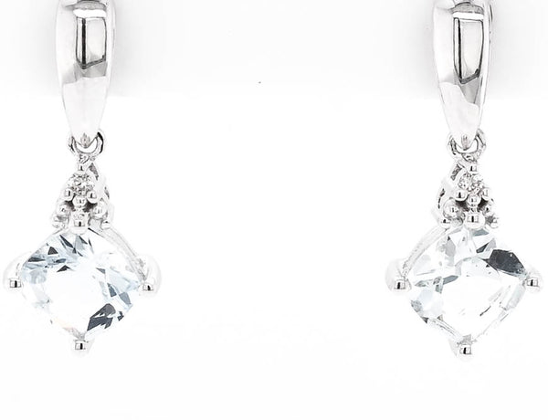 graziella 10KT White Gold 1.10CTW Aquamarine and Diamond Earrings