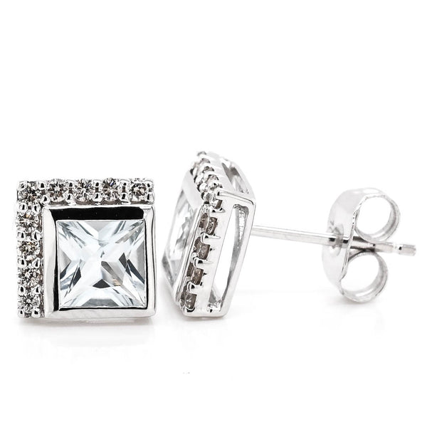 graziella 10KT White Gold 1.10TCW Aquamarine and Diamond Earrings