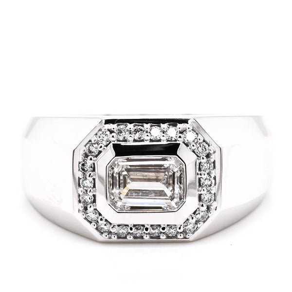 graziella 10KT White Gold 1.25CTW Emerald Shape Lab Grown Diamond Mens Ring