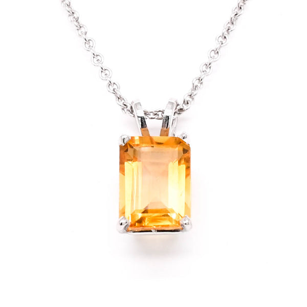 graziella 10KT White Gold 1.30CT Emerald Shape Citrine Necklace