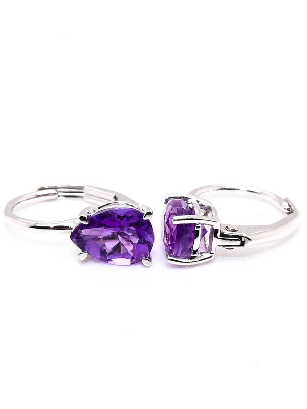 graziella 10KT White Gold 1.30CT Pear Shape Amethyst Lever Back Earrings