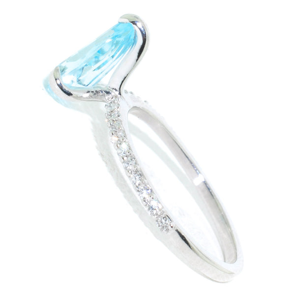 Graziella 10KT White Gold 1.70CT Pear Shape Blue Topaz And Diamond Ring