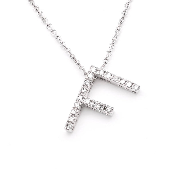 graziella 10KT White Gold 18" 0.20CTW Diamond "F" Initial Necklace