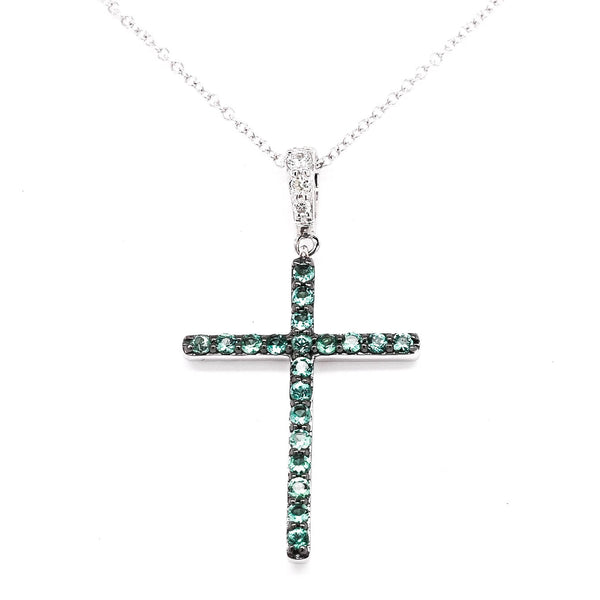 graziella 10KT White Gold 18" 0.20CTW Ruby and Diamond Cross Necklace