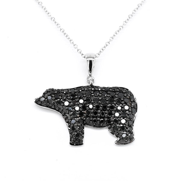 graziella 10KT White Gold 18" 0.70CTW Black Diamond Polar Bear Necklace