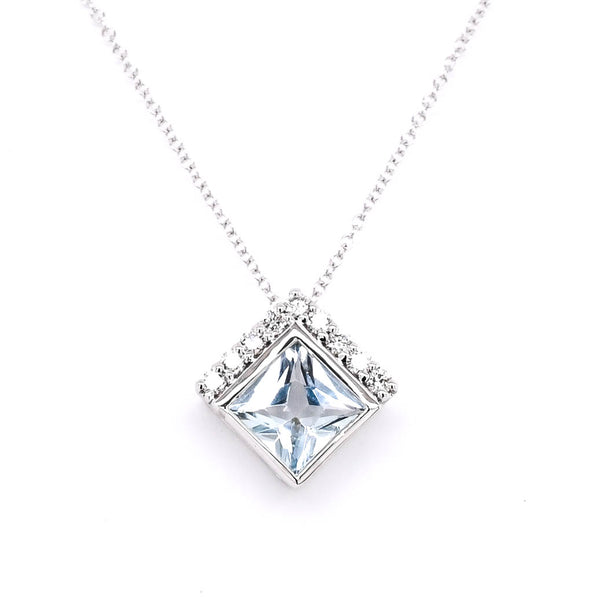 graziella 10KT White Gold 18" 0.80CT Aquamarine & Diamond Necklace