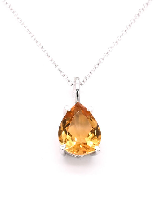 graziella 10KT White Gold 18" 1.65CT Pear shape Citrine Necklace
