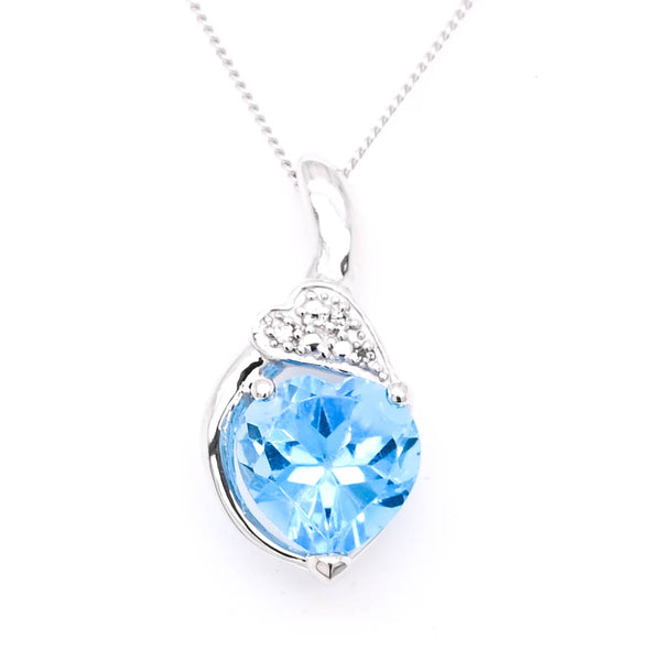 graziella 10Kt White Gold 18" 2.00CT Heart Shape Blue Topa & Diamond Necklace