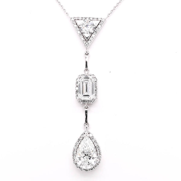 graziella 10KT White Gold 18" 2.55CTW Pear Emerald and Round Shape Lab Grown Diamond Drop Necklace