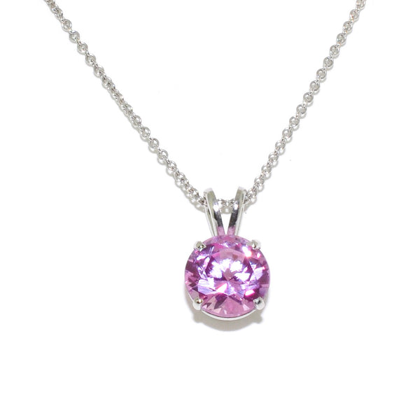graziella 10KT White Gold 18" 8MM Round Synthetic Rose Quartz Necklace