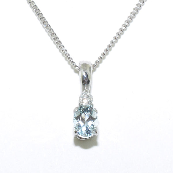 graziella 10KT White Gold 18" Aquamarine and Diamond Necklace